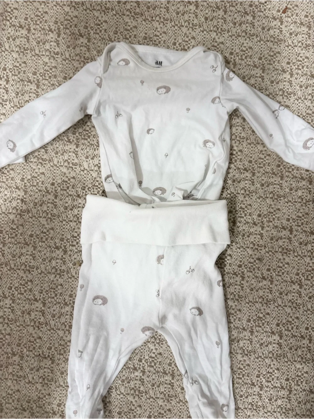 H&M White Baby One-Piece with Small Taupe Animal Motifs